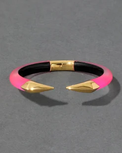 Mirrored Pyramid Lucite Brake Hinge Bracelet - Neon Pink