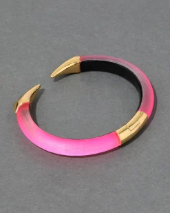Mirrored Pyramid Lucite Brake Hinge Bracelet - Neon Pink