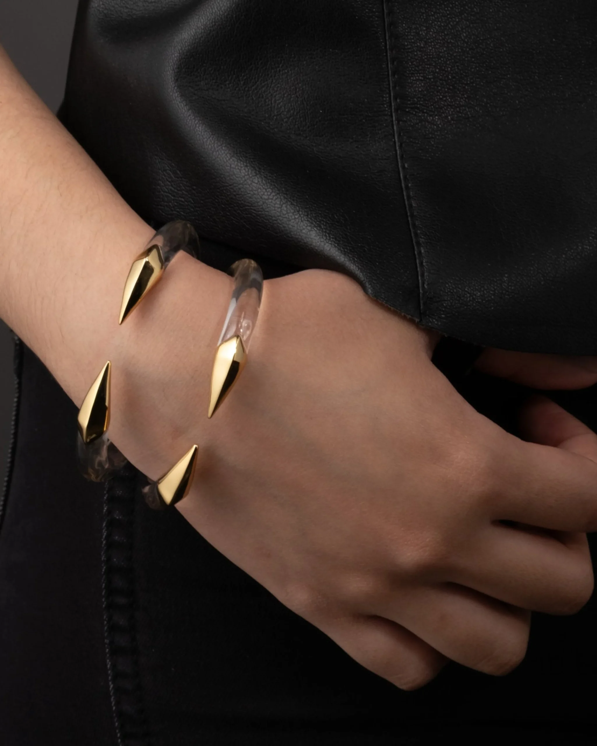 Mirrored Pyramid Lucite Brake Hinge Bracelet- Clear