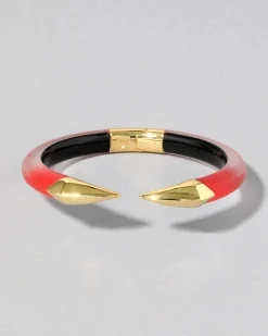 Mirrored Pyramid Lucite Brake Hinge Bracelet- Lipstick Red