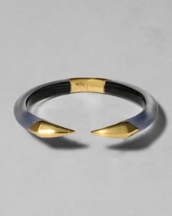 Mirrored Pyramid Lucite Brake Hinge Bracelet- Steel Blue