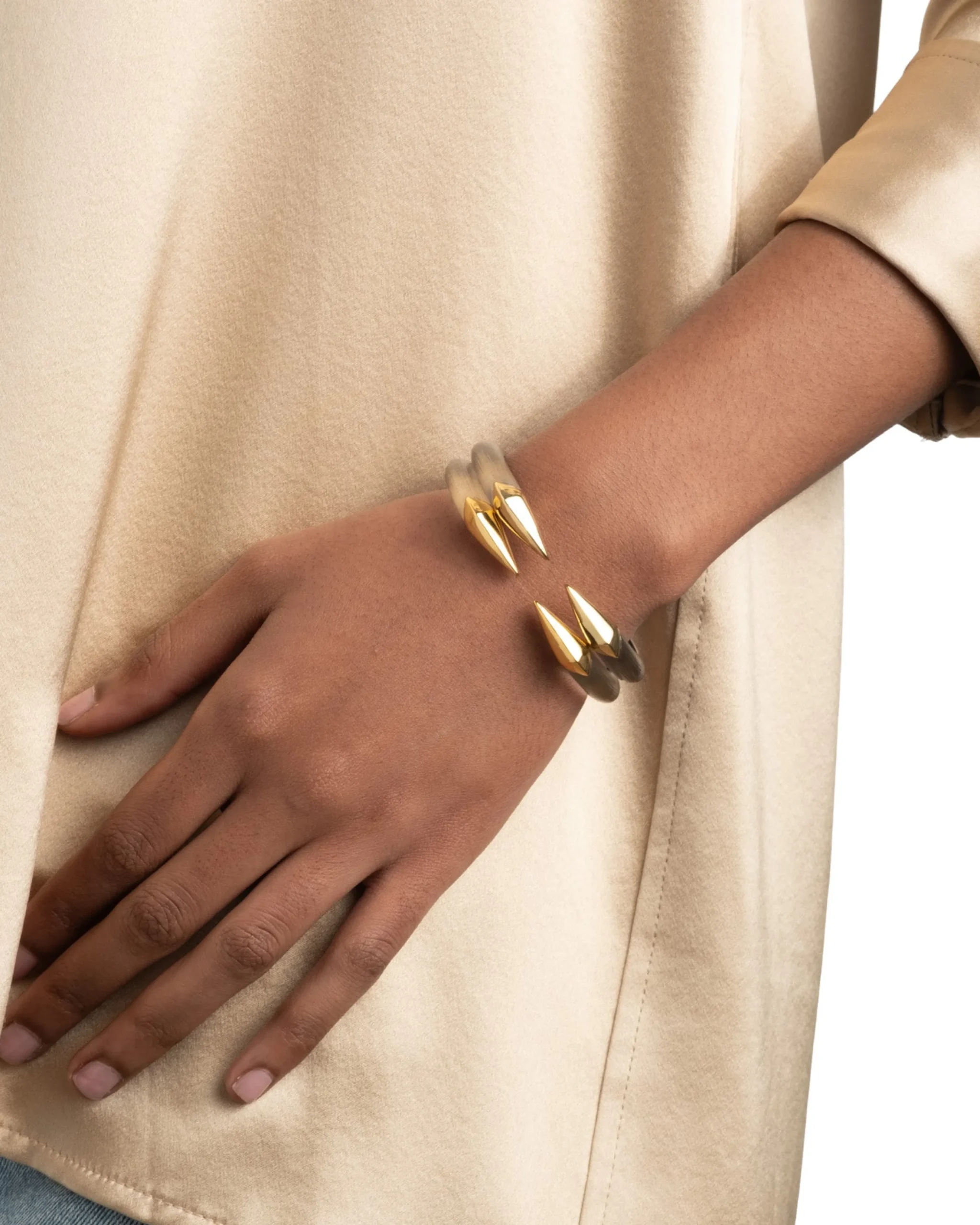 Mirrored Pyramid Lucite Brake Hinge Bracelet- Warm Grey