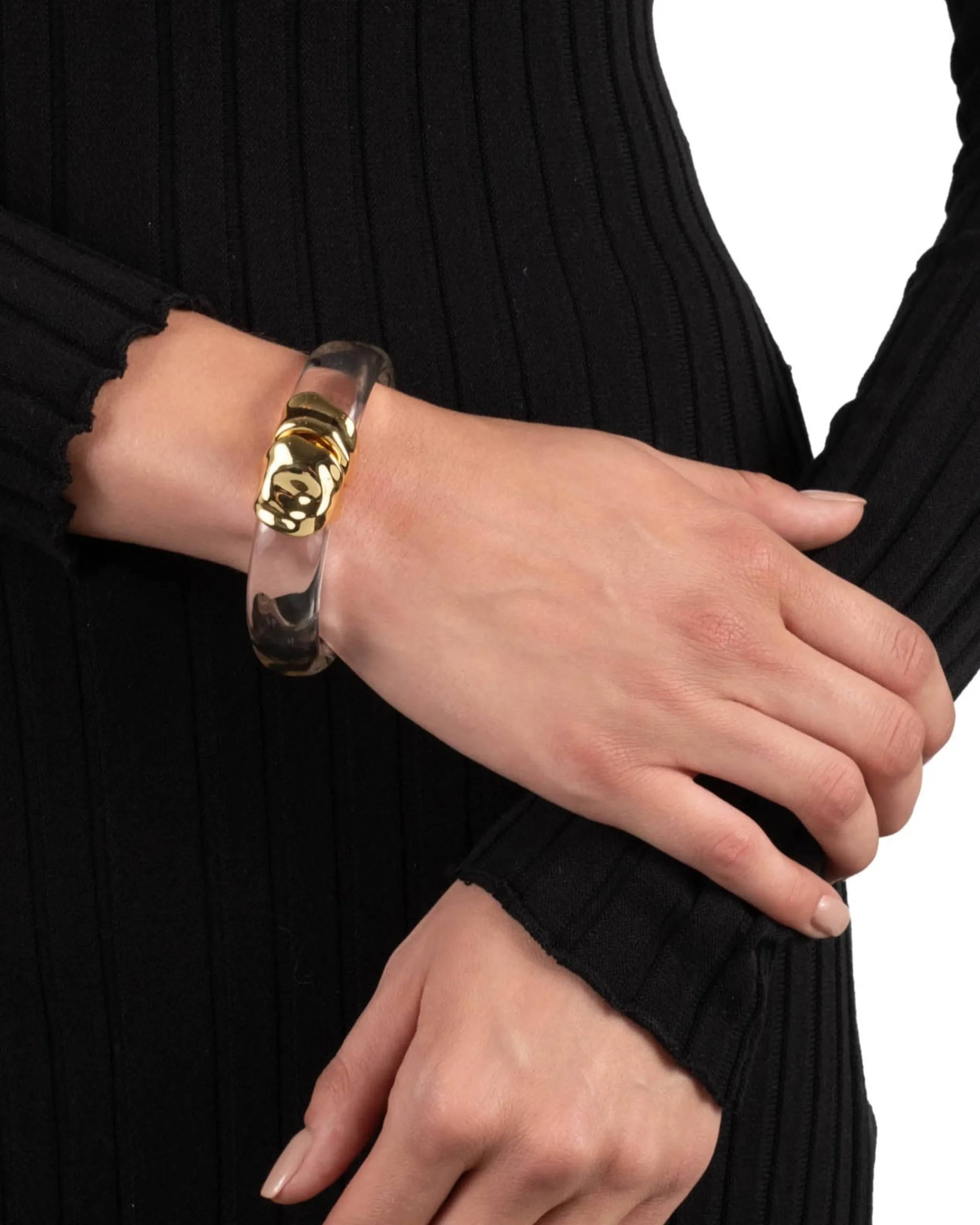 Molten Gold Lucite Hinge Bracelet- Clear