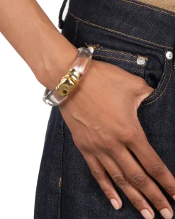 Molten Gold Lucite Hinge Bracelet- Clear