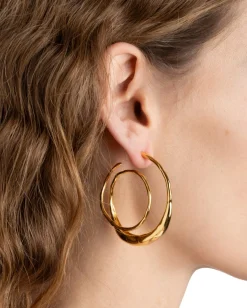Molten Gold Spiral Hoop Earring