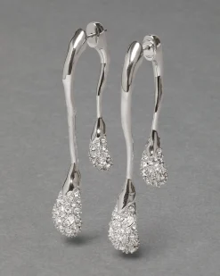 Solanales Crystal Front Back Double Drop Earring - Silver