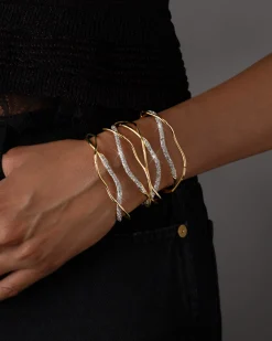 Solanales Gold Crystal Intertwined Cuff Bracelet