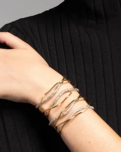 Solanales Gold Crystal Intertwined Cuff Bracelet