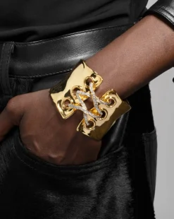 Solanales Gold Crystal Lace Up Cuff Bracelet