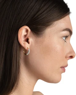Solanales Gold Crystal Twist Mini Hoop Earring
