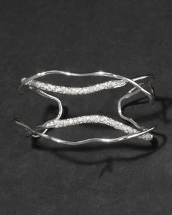 Solanales Silver Crystal Intertwined Cuff Bracelet