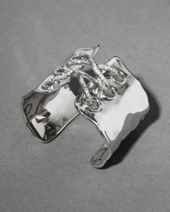 Solanales Silver Crystal Lace Up Cuff Bracelet