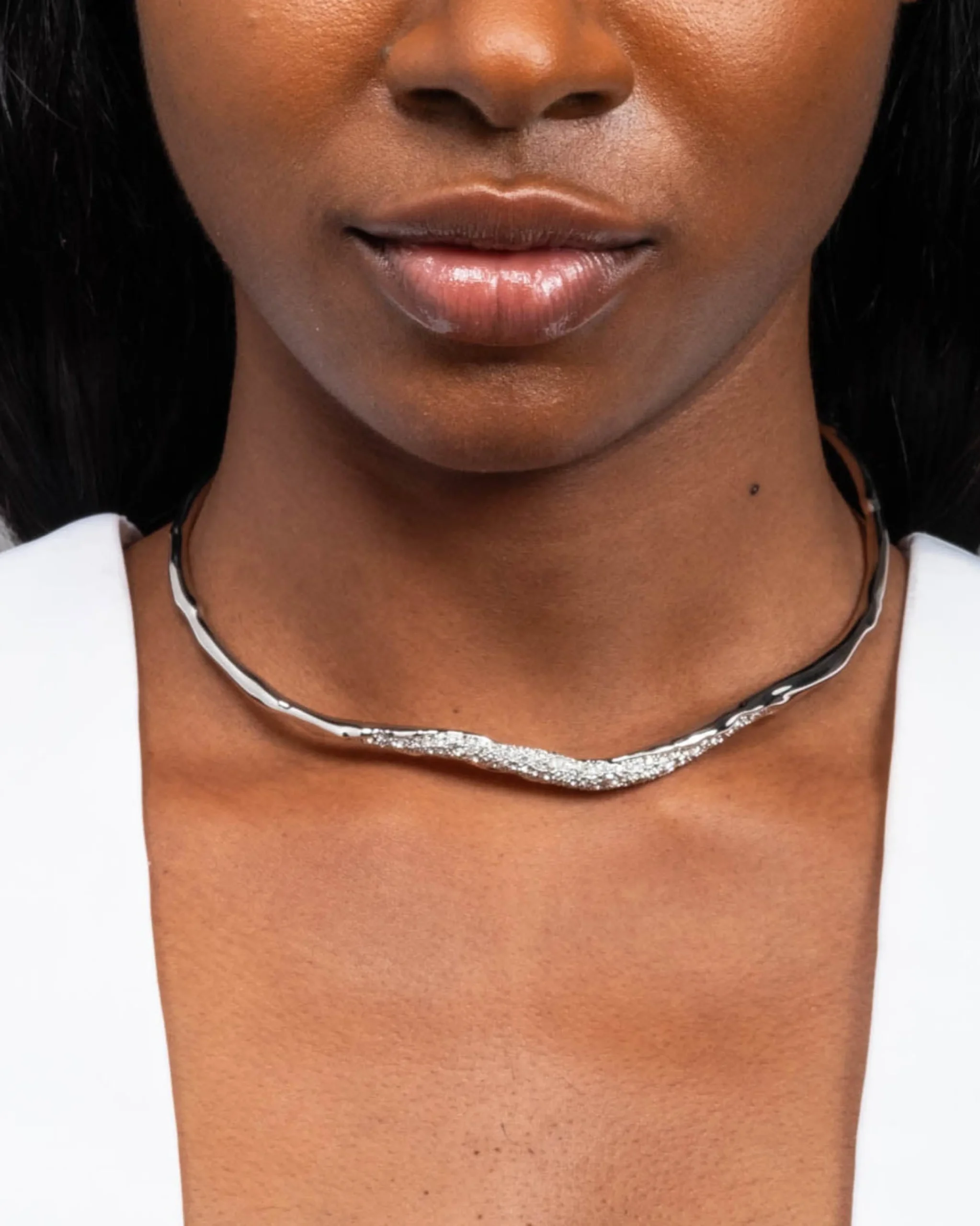 Solanales Silver Crystal Skinny Collar