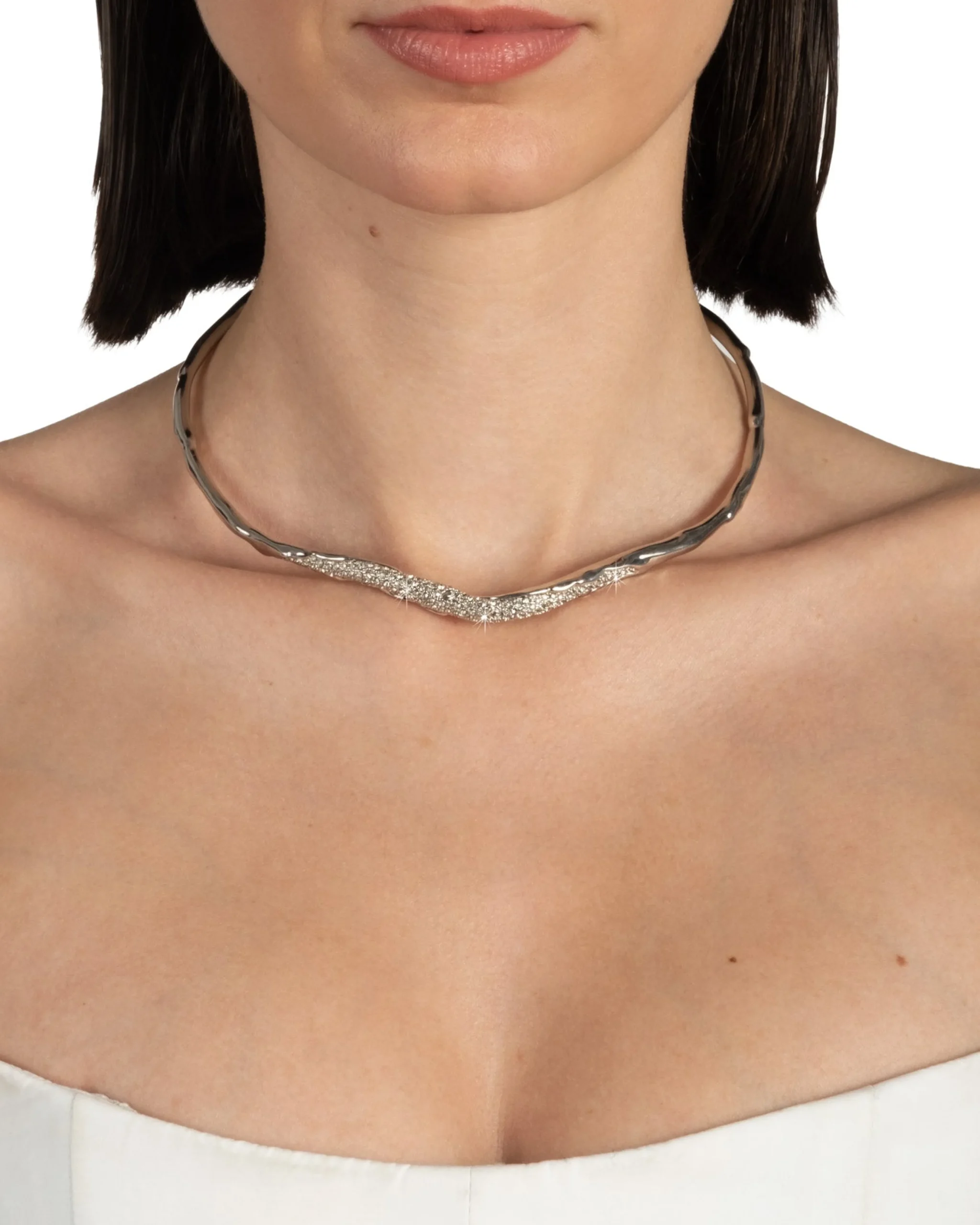 Solanales Silver Crystal Skinny Collar