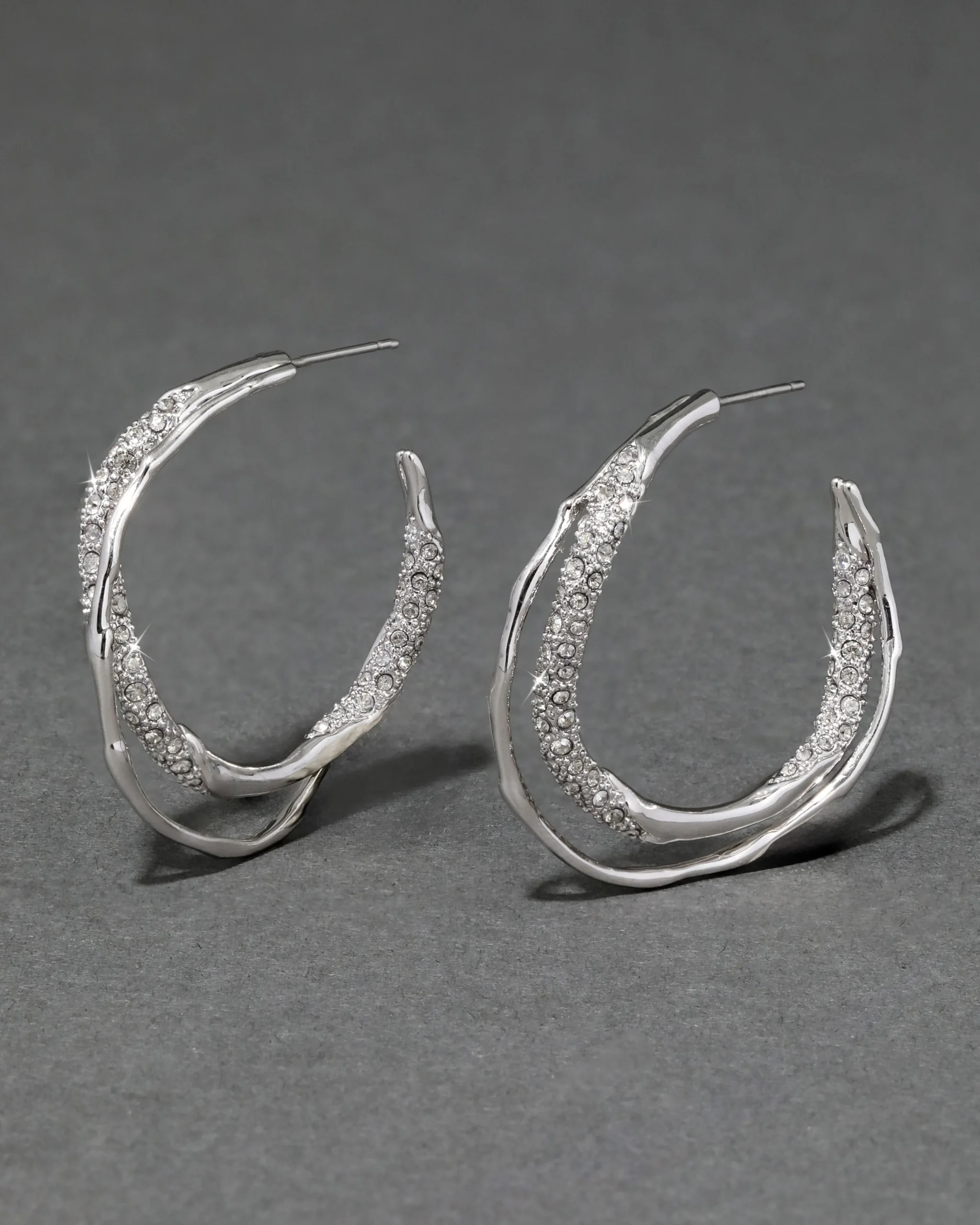 Solanales Silver Crystal Twist Hoop Earring