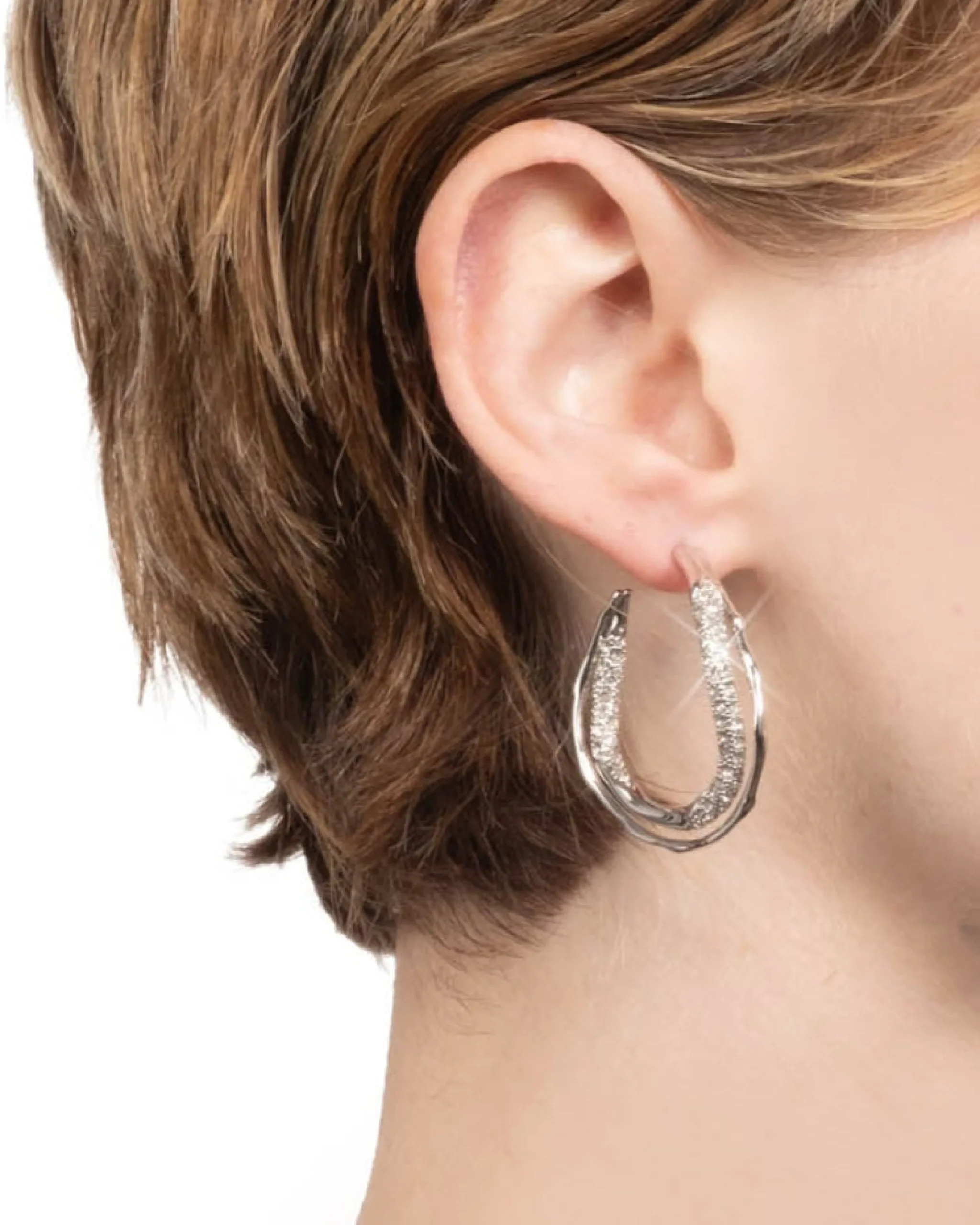 Solanales Silver Crystal Twist Hoop Earring
