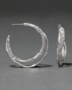 Solanales Silver Crystal Twist Hoop Earring