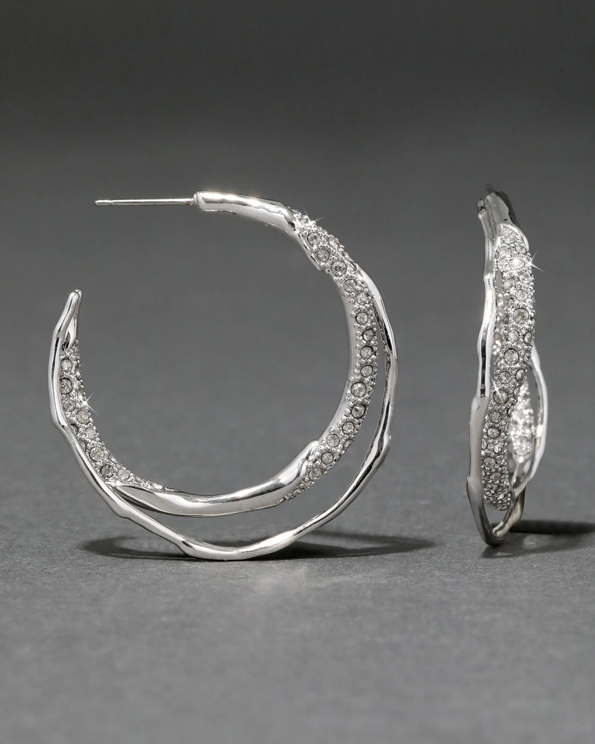 Solanales Silver Crystal Twist Hoop Earring