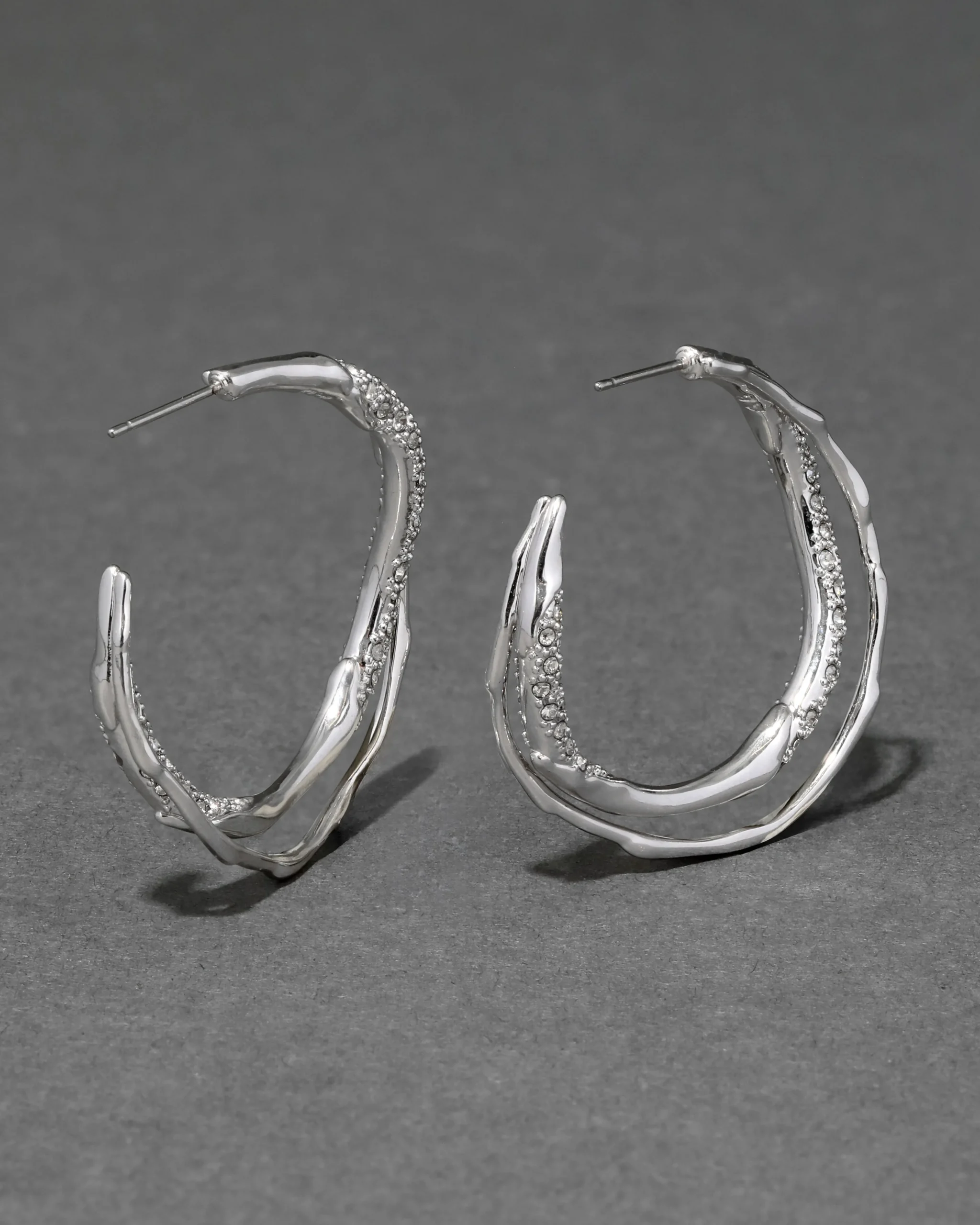 Solanales Silver Crystal Twist Hoop Earring