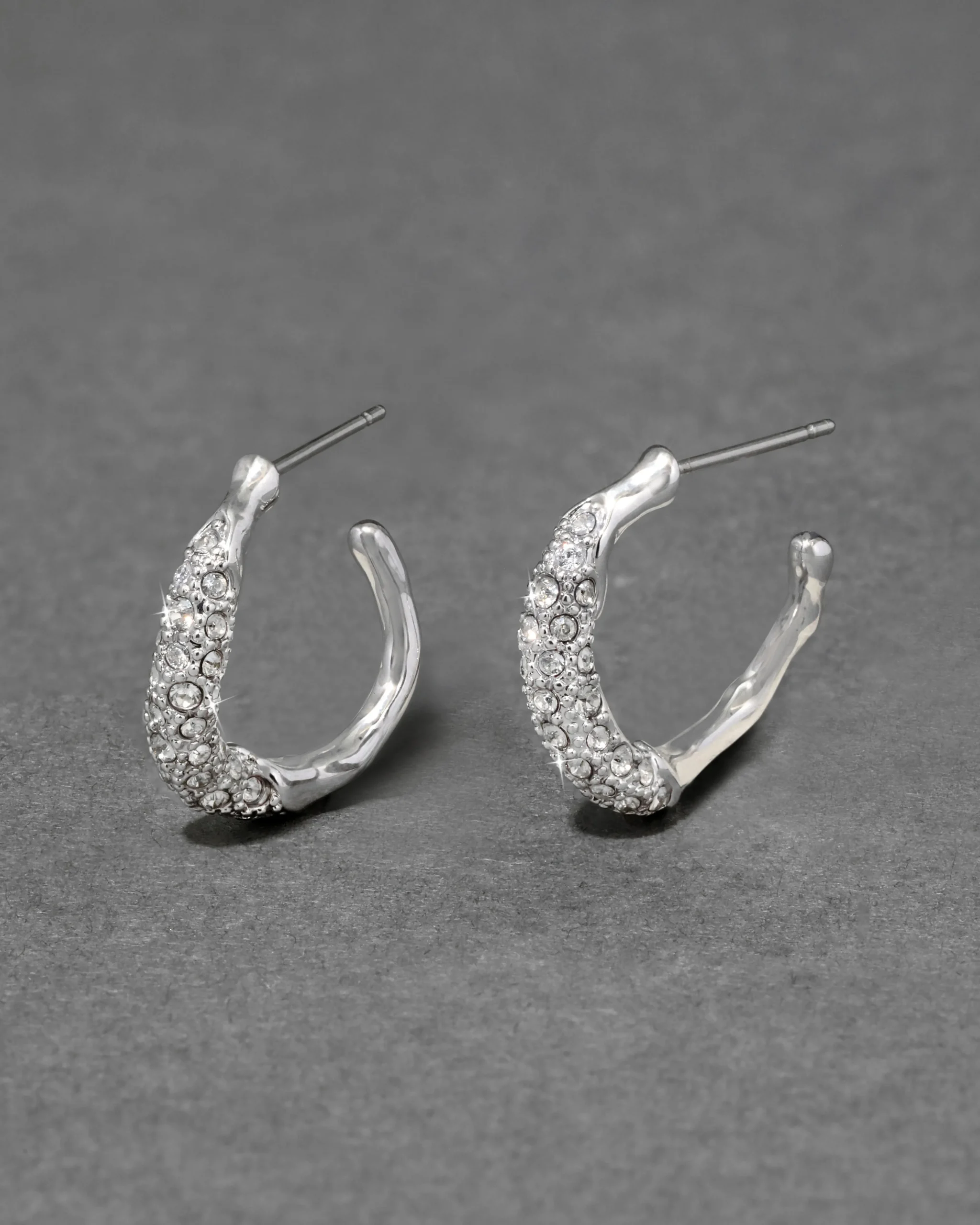 Solanales Silver Crystal Twist Mini Hoop Earring