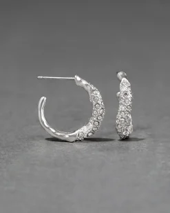 Solanales Silver Crystal Twist Mini Hoop Earring