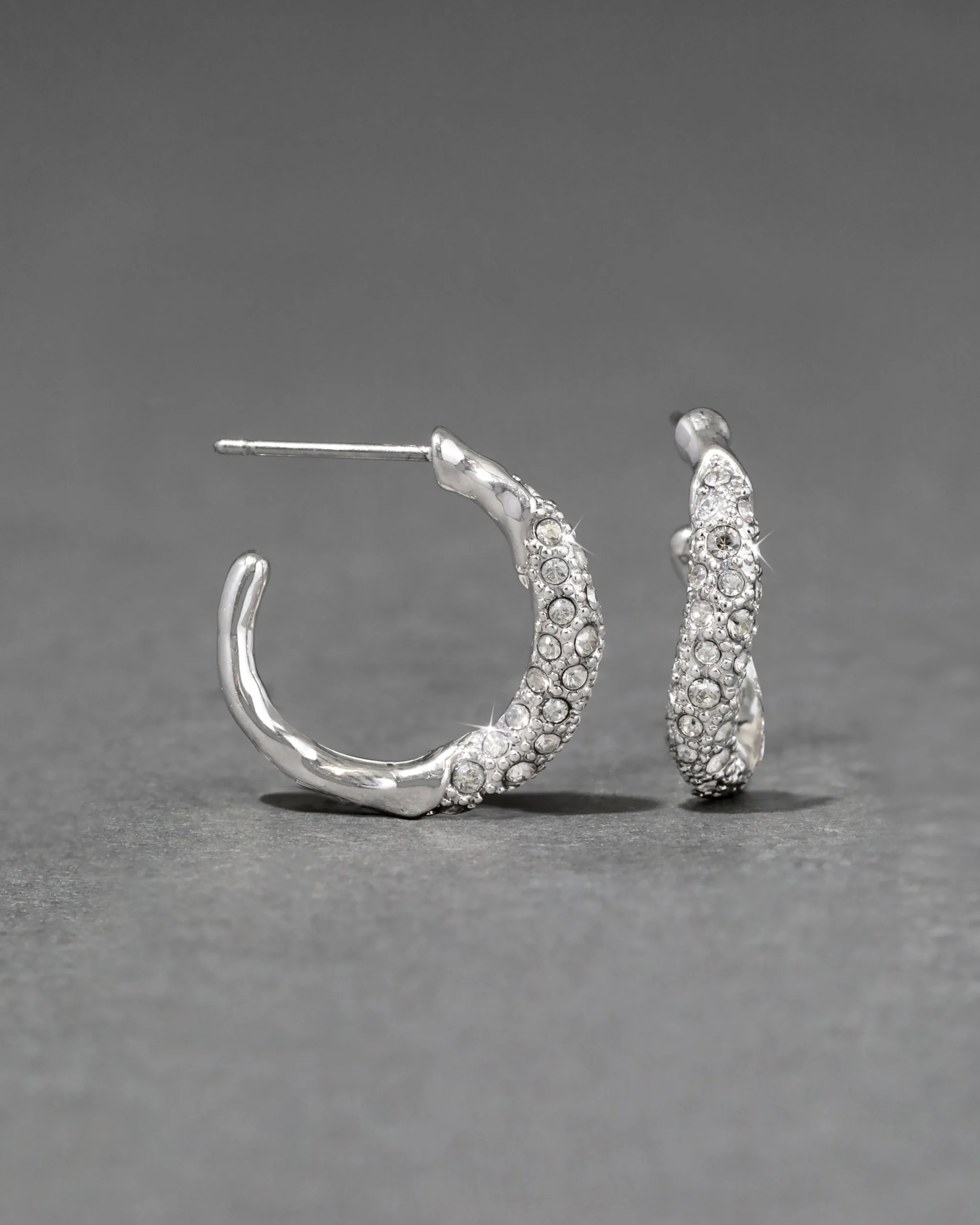 Solanales Silver Crystal Twist Mini Hoop Earring