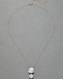 Sterling Silver & 14k Gold Cut Luminous Crystal Drop Pendant Necklace