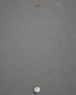 Sterling Silver & 14k Gold Large Cut Luminous Crystal Solitaire Necklace