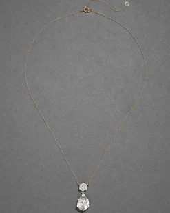 Sterling Silver & 14k Gold Pear Cut Luminous Crystal Drop Necklace