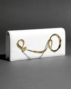 Twisted Gold Side Handle Clutch Purse- White
