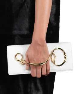 Twisted Gold Side Handle Clutch Purse- White