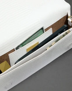 Twisted Gold Side Handle Clutch Purse- White