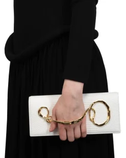 Twisted Gold Side Handle Clutch Purse- White