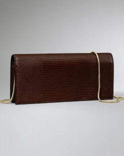 Twisted Gold Side Handle Clutch- Chocolate
