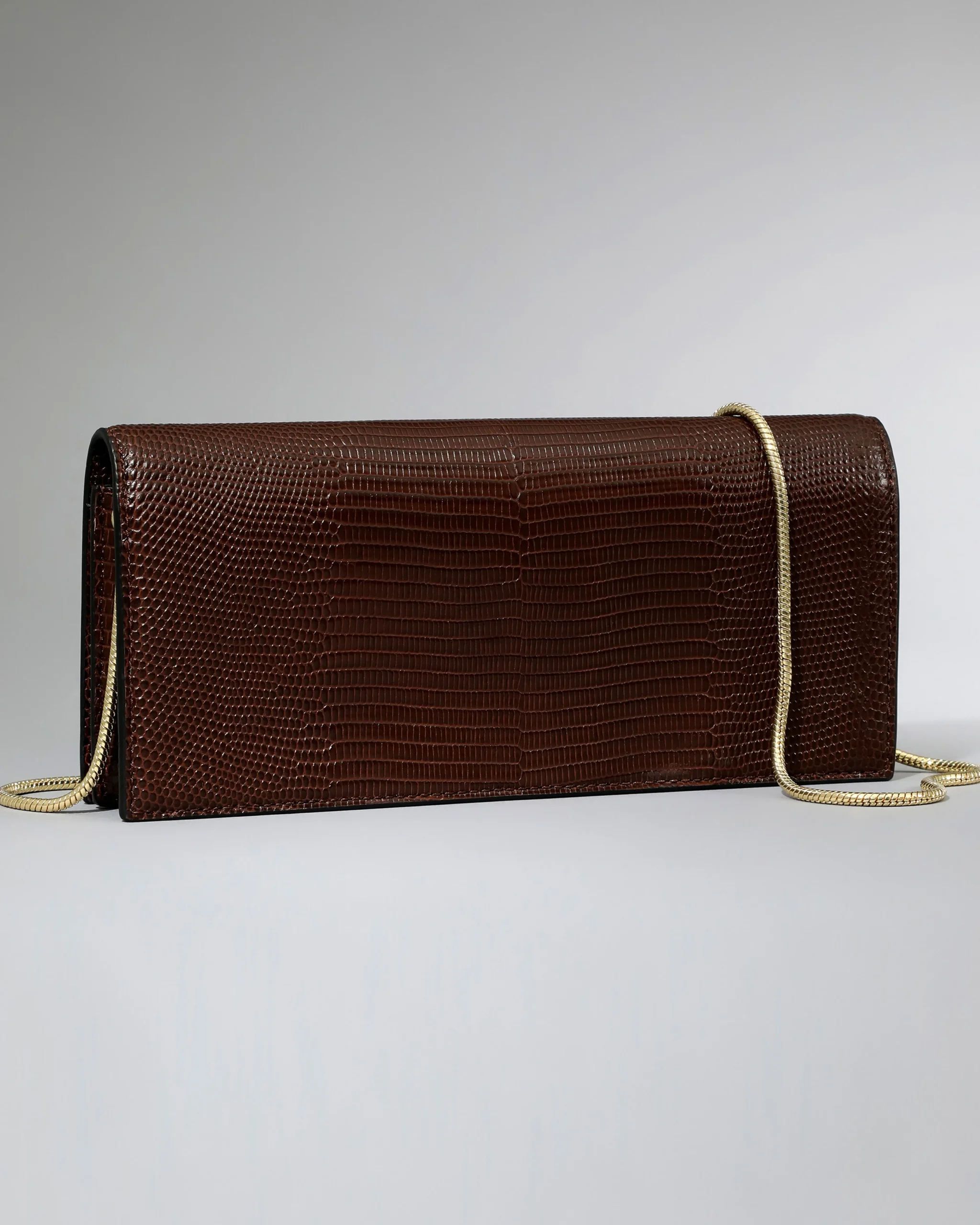 Twisted Gold Side Handle Clutch- Chocolate