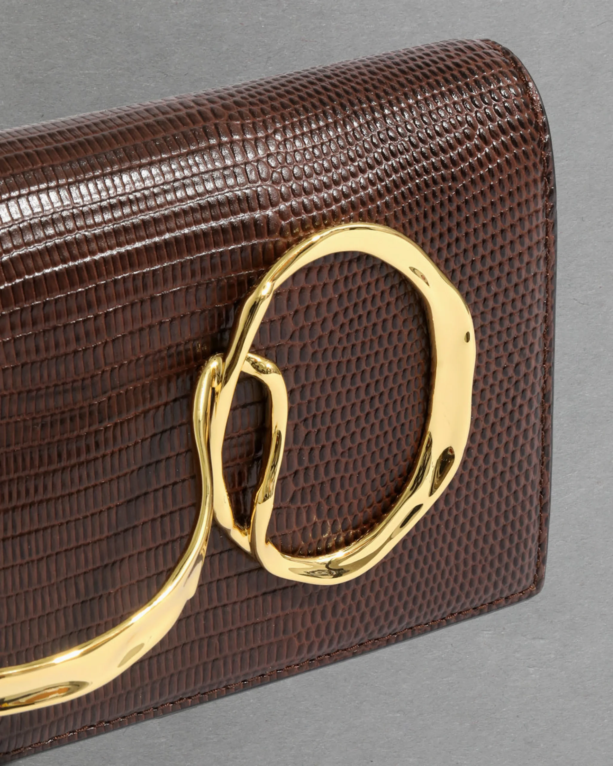 Twisted Gold Side Handle Clutch- Chocolate