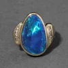 Vintage 1970s 14k Gold & Opal with Diamond Border Ring