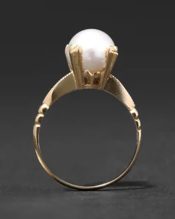 Vintage 1960s 18k Gold & Prong Set Natural Pearl Ring