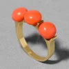 Vintage 1960s 10k Gold with Coral Cabachon Trio Ring