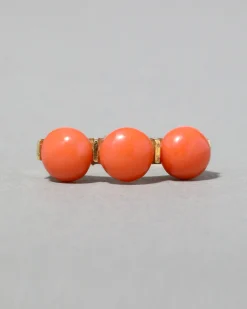 Vintage 1960s 10k Gold with Coral Cabachon Trio Ring