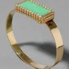 Vintage 1970s 18k Gold with Diamond Framed Chrysoprase Modernist Hinge Bracelet