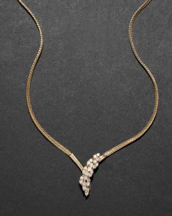 Vintage 1980s 14k Gold with Diamond Snake Head with Gold Tipped Tail Pendant Necklace