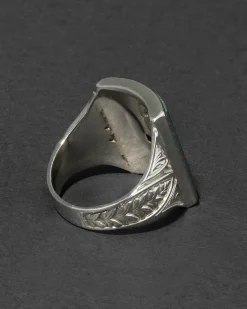 Vintage 1930s 10k White Gold & Hand Cut Domed Bloodstone Ring