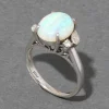 Vintage 1930s 18k White Gold Opal & Diamond Ring